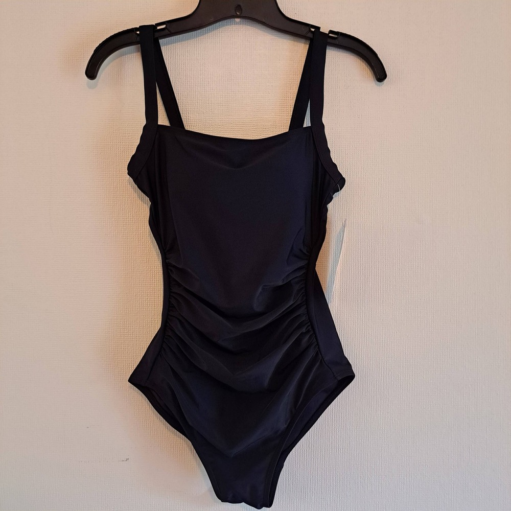 32 Degrees Cool Womens Ruched One Piece Swimsuit Black Square Neck XS 782-223